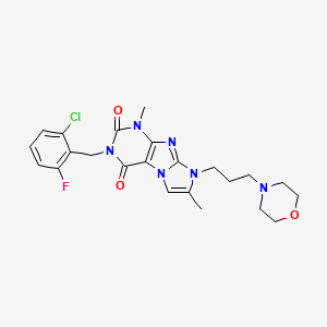 molecular formula C23H26ClFN6O3 B2765592 2-[(2-Chloro-6-fluorophenyl)methyl]-4,7-dimethyl-6-(3-morpholin-4-ylpropyl)purino[7,8-a]imidazole-1,3-dione CAS No. 923393-10-6