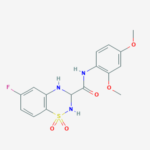 molecular formula C16H16FN3O5S B2765599 N-(2,4-dimethoxyphenyl)-6-fluoro-3,4-dihydro-2H-benzo[e][1,2,4]thiadiazine-3-carboxamide 1,1-dioxide CAS No. 1219411-87-6