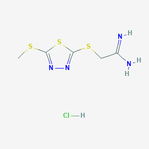 molecular formula C5H9ClN4S3 B2765610 2-{[5-(Methylsulfanyl)-1,3,4-thiadiazol-2-yl]sulfanyl}ethanimidamide hydrochloride CAS No. 1423033-14-0
