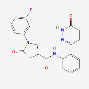 molecular formula C21H17FN4O3 B2765611 1-(3-fluorophenyl)-5-oxo-N-(2-(6-oxo-1,6-dihydropyridazin-3-yl)phenyl)pyrrolidine-3-carboxamide CAS No. 1428372-39-7