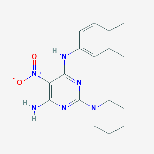 N4-(3,4-dimethylphenyl)-5-nitro-2-(piperidin-1-yl)pyrimidine-4,6-diamine