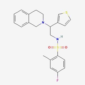 molecular formula C22H23FN2O2S2 B2765635 N-(2-(3,4-dihydroisoquinolin-2(1H)-yl)-2-(thiophen-3-yl)ethyl)-4-fluoro-2-methylbenzenesulfonamide CAS No. 955259-50-4