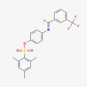 molecular formula C23H20F3NO3S B2765639 4-({[3-(Trifluoromethyl)phenyl]methylene}amino)phenyl 2,4,6-trimethylbenzenesulfonate CAS No. 329778-31-6