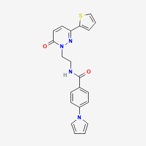 molecular formula C21H18N4O2S B2765650 N-(2-(6-oxo-3-(thiophen-2-yl)pyridazin-1(6H)-yl)ethyl)-4-(1H-pyrrol-1-yl)benzamide CAS No. 1226439-70-8
