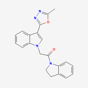 molecular formula C21H18N4O2 B2765707 1-(indolin-1-yl)-2-(3-(5-methyl-1,3,4-oxadiazol-2-yl)-1H-indol-1-yl)ethanone CAS No. 1021106-21-7