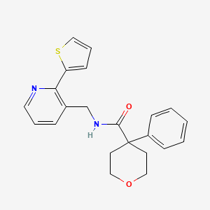 4-phenyl-N-((2-(thiophen-2-yl)pyridin-3-yl)methyl)tetrahydro-2H-pyran-4-carboxamide