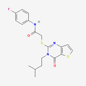molecular formula C19H20FN3O2S2 B2765715 N-(4-fluorophenyl)-2-{[3-(3-methylbutyl)-4-oxo-3,4-dihydrothieno[3,2-d]pyrimidin-2-yl]sulfanyl}acetamide CAS No. 1252852-29-1