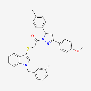 molecular formula C35H33N3O2S B2765723 1-[5-(4-Methoxyphenyl)-3-(4-methylphenyl)-3,4-dihydropyrazol-2-yl]-2-[1-[(3-methylphenyl)methyl]indol-3-yl]sulfanylethanone CAS No. 681276-07-3