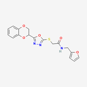 molecular formula C17H15N3O5S B2765731 2-((5-(2,3-dihydrobenzo[b][1,4]dioxin-2-yl)-1,3,4-oxadiazol-2-yl)thio)-N-(furan-2-ylmethyl)acetamide CAS No. 1170491-26-5