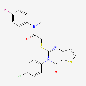 molecular formula C21H15ClFN3O2S2 B2765734 2-{[3-(4-chlorophenyl)-4-oxo-3,4-dihydrothieno[3,2-d]pyrimidin-2-yl]sulfanyl}-N-(4-fluorophenyl)-N-methylacetamide CAS No. 1794752-07-0
