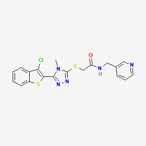 molecular formula C19H16ClN5OS2 B2765742 2-((5-(3-chlorobenzo[b]thiophen-2-yl)-4-methyl-4H-1,2,4-triazol-3-yl)thio)-N-(pyridin-3-ylmethyl)acetamide CAS No. 496028-81-0