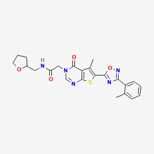 molecular formula C23H23N5O4S B2765755 2-(5-methyl-4-oxo-6-(3-(o-tolyl)-1,2,4-oxadiazol-5-yl)thieno[2,3-d]pyrimidin-3(4H)-yl)-N-((tetrahydrofuran-2-yl)methyl)acetamide CAS No. 1242907-44-3