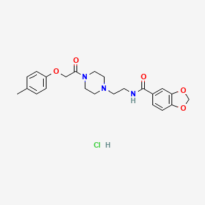 molecular formula C23H28ClN3O5 B2765788 N-(2-(4-(2-(p-tolyloxy)acetyl)piperazin-1-yl)ethyl)benzo[d][1,3]dioxole-5-carboxamide hydrochloride CAS No. 1330008-49-5