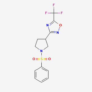 molecular formula C13H12F3N3O3S B2765803 3-(1-(Phenylsulfonyl)pyrrolidin-3-yl)-5-(trifluoromethyl)-1,2,4-oxadiazole CAS No. 2034415-26-2