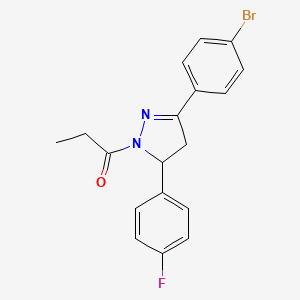 molecular formula C18H16BrFN2O B2765815 1-(3-(4-bromophenyl)-5-(4-fluorophenyl)-4,5-dihydro-1H-pyrazol-1-yl)propan-1-one CAS No. 392321-71-0