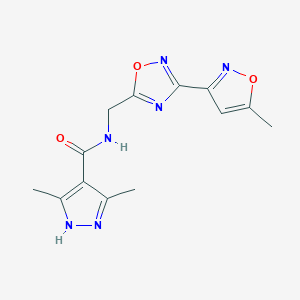 molecular formula C13H14N6O3 B2765820 3,5-dimethyl-N-((3-(5-methylisoxazol-3-yl)-1,2,4-oxadiazol-5-yl)methyl)-1H-pyrazole-4-carboxamide CAS No. 2034201-88-0