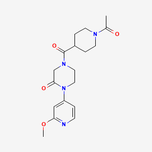 molecular formula C18H24N4O4 B2765823 4-(1-Acetylpiperidine-4-carbonyl)-1-(2-methoxypyridin-4-yl)piperazin-2-one CAS No. 2380142-86-7