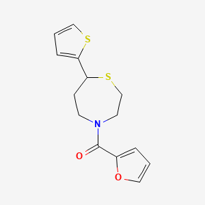 molecular formula C14H15NO2S2 B2765832 Furan-2-yl(7-(thiophen-2-yl)-1,4-thiazepan-4-yl)methanone CAS No. 1706224-33-0