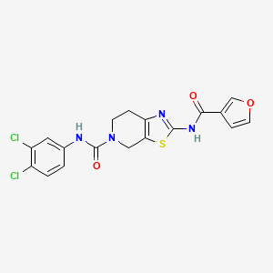 molecular formula C18H14Cl2N4O3S B2765859 N-(3,4-dichlorophenyl)-2-(furan-3-carboxamido)-6,7-dihydrothiazolo[5,4-c]pyridine-5(4H)-carboxamide CAS No. 1428374-94-0