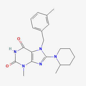 molecular formula C20H25N5O2 B2765861 3-Methyl-7-[(3-methylphenyl)methyl]-8-(2-methylpiperidin-1-yl)purine-2,6-dione CAS No. 672330-52-8