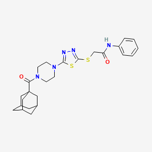 molecular formula C25H31N5O2S2 B2765865 2-({5-[4-(三环[3.3.1.1]辛-1-甲酰)哌嗪-1-基]-1,3,4-噻二唑-2-基}硫代)-N-苯基乙酰胺 CAS No. 1105198-25-1