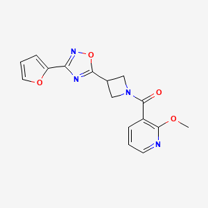 molecular formula C16H14N4O4 B2765869 (3-(3-(Furan-2-yl)-1,2,4-oxadiazol-5-yl)azetidin-1-yl)(2-methoxypyridin-3-yl)methanone CAS No. 1428363-20-5