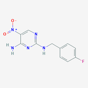 molecular formula C11H10FN5O2 B2765885 N2-(4-氟苄基)-5-硝基嘧啶-2,4-二胺 CAS No. 1090885-32-7