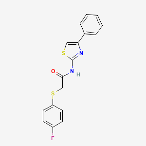 molecular formula C17H13FN2OS2 B2765891 2-[(4-fluorophenyl)sulfanyl]-N-(4-phenyl-1,3-thiazol-2-yl)acetamide CAS No. 338957-83-8