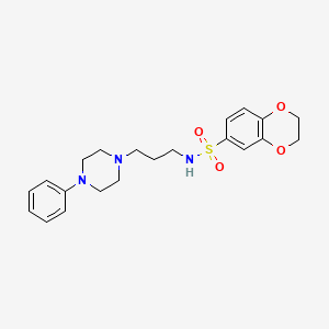 molecular formula C21H27N3O4S B2765904 N-(3-(4-苯基哌嗪-1-基)丙基)-2,3-二氢苯并[b][1,4]二噁烷-6-磺酰胺 CAS No. 1049514-07-9