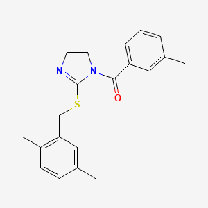 molecular formula C20H22N2OS B2765924 [2-[(2,5-Dimethylphenyl)methylsulfanyl]-4,5-dihydroimidazol-1-yl]-(3-methylphenyl)methanone CAS No. 851804-30-3