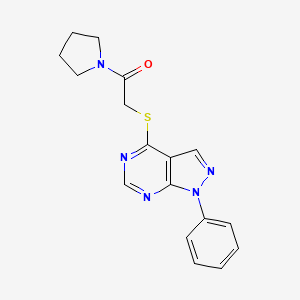 B2765931 2-((1-phenyl-1H-pyrazolo[3,4-d]pyrimidin-4-yl)thio)-1-(pyrrolidin-1-yl)ethanone CAS No. 483984-39-0