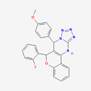 molecular formula C24H18FN5O2 B2765937 6-(2-氟苯基)-7-(4-甲氧苯基)-7,12-二氢-6H-咔唑并[4,3-d]噻唑并[1,5-a]嘧啶 CAS No. 923202-68-0