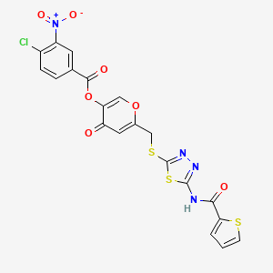 molecular formula C20H11ClN4O7S3 B2765943 4-氧代-6-(((5-(噻吩-2-甲酰胺基)-1,3,4-噻二唑-2-基)硫)甲基)-4H-吡喃-3-基 4-氯-3-硝基苯甲酸酯 CAS No. 877643-40-8