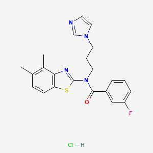 molecular formula C22H22ClFN4OS B2765967 N-(3-(1H-imidazol-1-yl)propyl)-N-(4,5-dimethylbenzo[d]thiazol-2-yl)-3-fluorobenzamide hydrochloride CAS No. 1216538-93-0