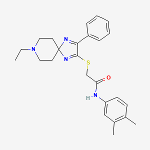 molecular formula C25H30N4OS B2765972 N-(3,4-dimethylphenyl)-2-((8-ethyl-3-phenyl-1,4,8-triazaspiro[4.5]deca-1,3-dien-2-yl)thio)acetamide CAS No. 1184996-89-1