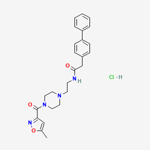 molecular formula C25H29ClN4O3 B2766018 2-([1,1'-联苯]-4-基)-N-(2-(4-(5-甲基异噁唑-3-甲酰)哌嗪-1-基)乙基)乙酰胺盐酸盐 CAS No. 1351648-54-8