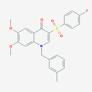 molecular formula C25H22FNO5S B2766057 3-(4-Fluorophenyl)sulfonyl-6,7-dimethoxy-1-[(3-methylphenyl)methyl]quinolin-4-one CAS No. 866809-95-2