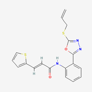 molecular formula C18H15N3O2S2 B2766058 (2E)-N-{2-[5-(prop-2-en-1-ylsulfanyl)-1,3,4-oxadiazol-2-yl]phenyl}-3-(thiophen-2-yl)prop-2-enamide CAS No. 938033-69-3
