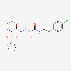 molecular formula C19H22ClN3O5S2 B2766070 N1-(4-chlorophenethyl)-N2-((3-(thiophen-2-ylsulfonyl)-1,3-oxazinan-2-yl)methyl)oxalamide CAS No. 872986-71-5