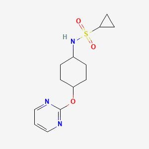 molecular formula C13H19N3O3S B2766075 N-((1r,4r)-4-(pyrimidin-2-yloxy)cyclohexyl)cyclopropanesulfonamide CAS No. 2034401-08-4