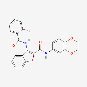 molecular formula C24H17FN2O5 B2766108 N-(2,3-二氢苯并[b][1,4]二噁烷-6-基)-3-(2-氟苯甲酰胺基)苯并呋喃-2-甲酰胺 CAS No. 872613-29-1