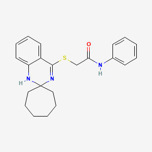 molecular formula C22H25N3OS B2766109 N-苯基-2-{1'H-螺[环庚烷-1,2'-喹唑啉]硫醇基}乙酰胺 CAS No. 893788-25-5
