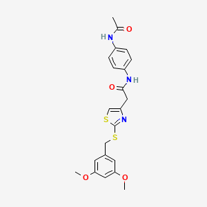 molecular formula C22H23N3O4S2 B2766110 N-(4-acetamidophenyl)-2-(2-((3,5-dimethoxybenzyl)thio)thiazol-4-yl)acetamide CAS No. 941981-48-2