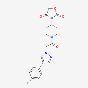 molecular formula C19H19FN4O4 B2766130 3-(1-(2-(4-(4-氟苯基)-1H-吡唑-1-基)乙酰)哌啶-4-基)噁唑烷-2,4-二酮 CAS No. 2034361-82-3