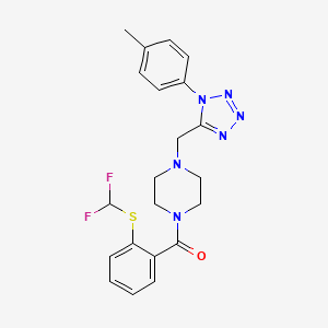 molecular formula C21H22F2N6OS B2766134 (2-((difluoromethyl)thio)phenyl)(4-((1-(p-tolyl)-1H-tetrazol-5-yl)methyl)piperazin-1-yl)methanone CAS No. 1049450-31-8