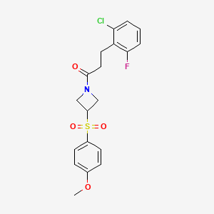 molecular formula C19H19ClFNO4S B2766141 3-(2-氯-6-氟苯基)-1-(3-((4-甲氧基苯基)磺酰)氮杂环丁烷-1-基)丙酮 CAS No. 1798034-39-5