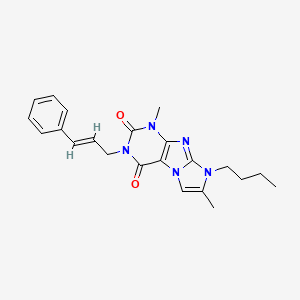 molecular formula C22H25N5O2 B2766156 8-butyl-3-cinnamyl-1,7-dimethyl-1H-imidazo[2,1-f]purine-2,4(3H,8H)-dione CAS No. 887463-75-4