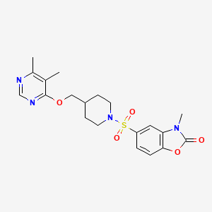 molecular formula C20H24N4O5S B2766168 5-((4-(((5,6-dimethylpyrimidin-4-yl)oxy)methyl)piperidin-1-yl)sulfonyl)-3-methylbenzo[d]oxazol-2(3H)-one CAS No. 2309797-94-0