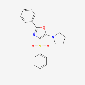 molecular formula C20H20N2O3S B2766170 4-(4-Methylbenzenesulfonyl)-2-phenyl-5-(pyrrolidin-1-yl)-1,3-oxazole CAS No. 377766-05-7