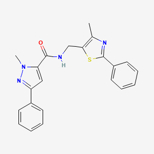 molecular formula C22H20N4OS B2766172 1-methyl-N-((4-methyl-2-phenylthiazol-5-yl)methyl)-3-phenyl-1H-pyrazole-5-carboxamide CAS No. 1396861-90-7